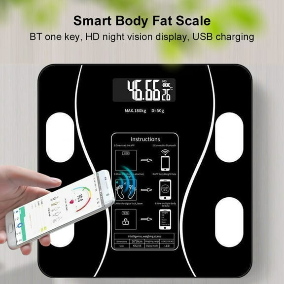 CARRFA Smart Scale for Body Weight, HD Night Vision Display Bluetooth Body Fat Scale for Adults Kids (Charging style Black)