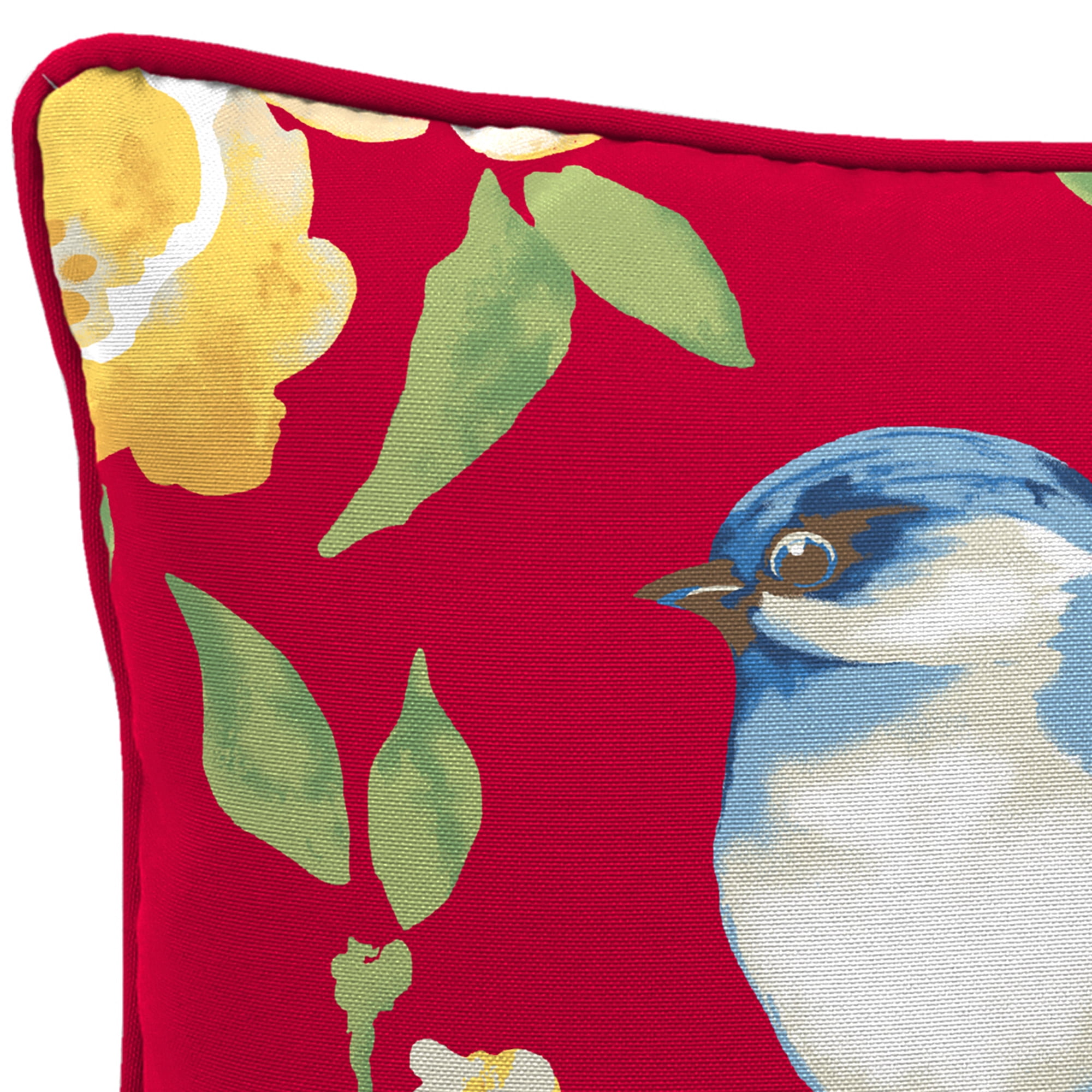 Jordan Manufacturing 16" x 16" Bluebird Red Bird and Floral Reversible Square Outdoor Throw Pillow with Welt