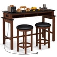 thumbnail image 1 of Gymax 3-Piece Home Bar Set Counter Height Bar Table w/ 2 Upholstered Bar Stools Black & Walnut, 1 of 10