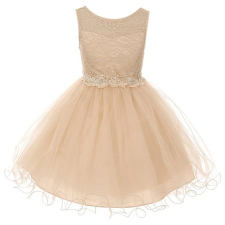 Little Girls Dress Lace Tulle Pageant Holiday Christmas Party Flower Girl Dress Champagne Size 4 (M10BK49)