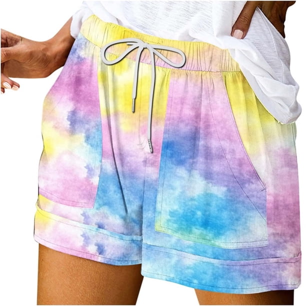 Mujeres Pantalones Cortos con Bolsillos Impresos Detalle Vendaje, Casual Y Suelto Ajuste Pantalones Cortos de las Mujeres para el Verano
