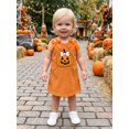 thumbnail image 5 of Cjfdfy Toddler Baby Girls Halloween Outfit Dress Pumpkin Ghost Corduroy Embroidery Sleeveless Bow Decor A-line Stripe Dress Cute My First Halloween Fall Winter Outfit 6M-4Y, 5 of 9