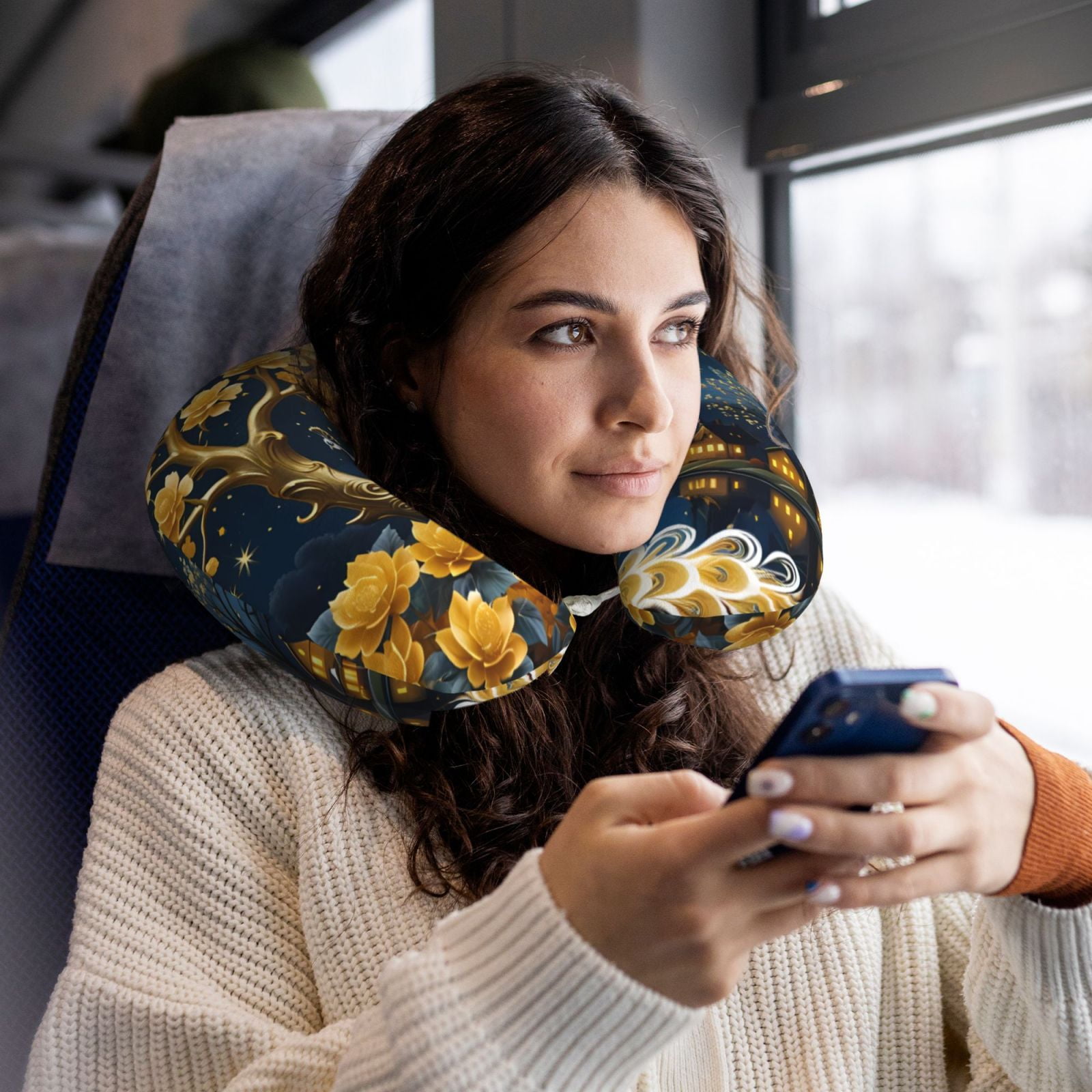 Xecao Moonlit Golden Tree Peacock Print Memory Foam Cervical Neck Pillow Versatile U-Shaped Pillows for Home,Office,Camping,Travelling,Soft Washable Cover