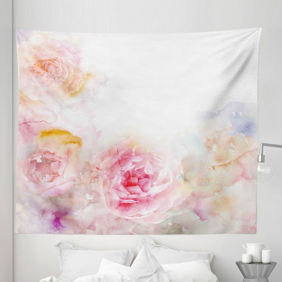 Shabby Flora Tapestry, Nature Garden Romantic Victorian Flowers Roses Leaves Image, Fabric Wall Hanging Decor for Bedroom Living Room Dorm, 5 Sizes, Pale Pink Hot Pink, by Ambesonne