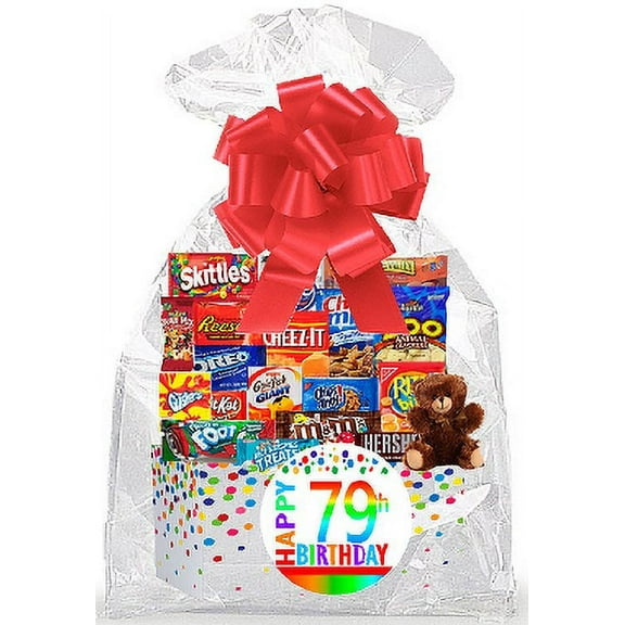 CakeSupplyShop Item#079BSG Happy 79th Birthday Rainbow Thinking Of You Cookies, Candy & More Care Package Snack Gift Box Bundle Set - Ships FAST!