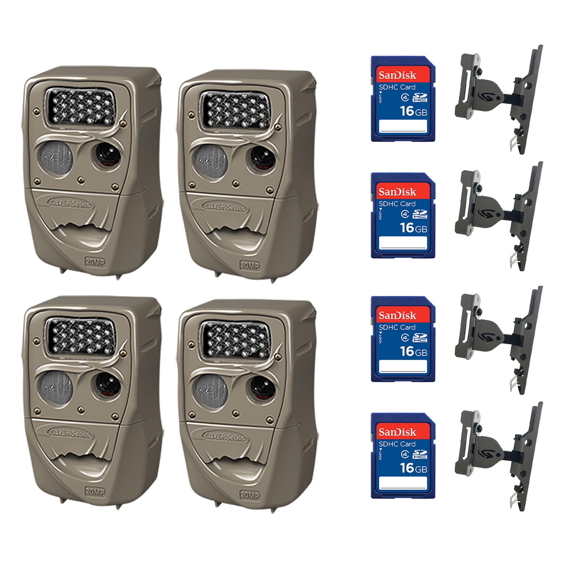 Cuddeback 20MP Trail Camera (4 pk) + 16GB SD Card (4 pk) + Camera Mount