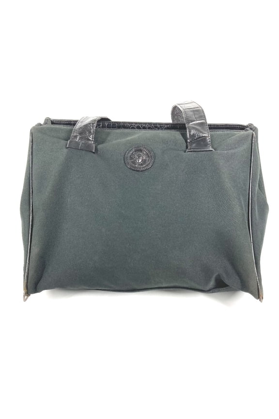 Pre-Owned VERSACE Medusa Shoulder Bag Tote Canvas Leather Embossed Women's Black (Fair)