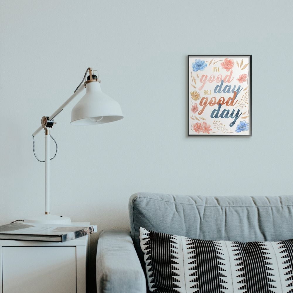 Stupell Industries Encouraging Good Day for Good Day Quote Spring Floral Framed Wall Art Design by Ziwei Li, 11" x 14", Black Framed