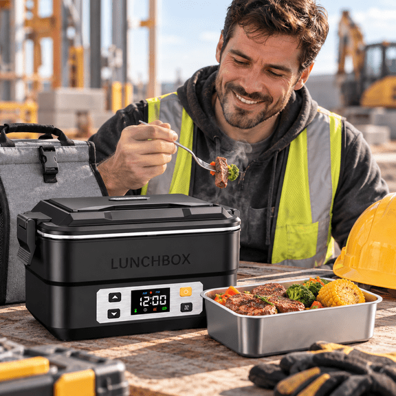 OBAZHA Men's 5.5-Cup Rechargeable Cordless Electric Lunch Box, Scheduled Heating, Memory Function, Included Utensils, Insulated Bag