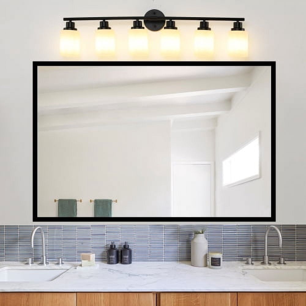 ACE-LIGHTS,Modern 6-Lights Vanity Bathroom Mirror Light with Frosted White Glass(Bulbs Not Included),Contemporary Wall Sconce for Bathroom,Dressing Room,Bedroom,Living Room(Black)