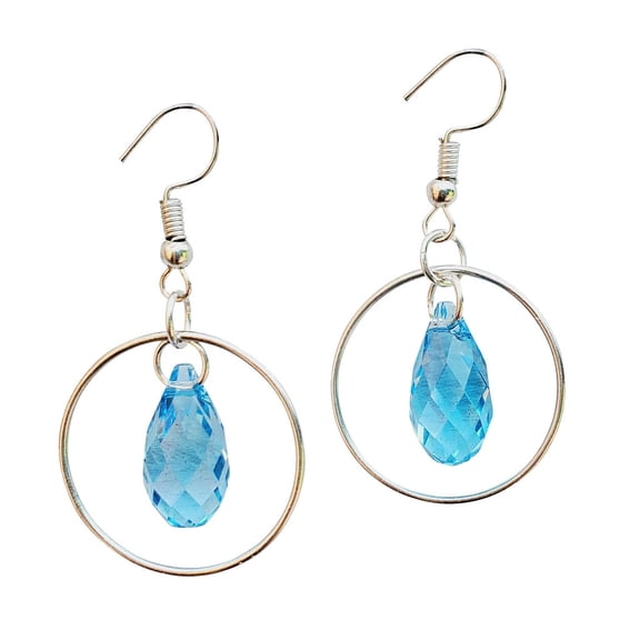 Jiana Deon .925 SS Aqua Circle Hoop Earrings,  Adult Female Swarovski's Crystal