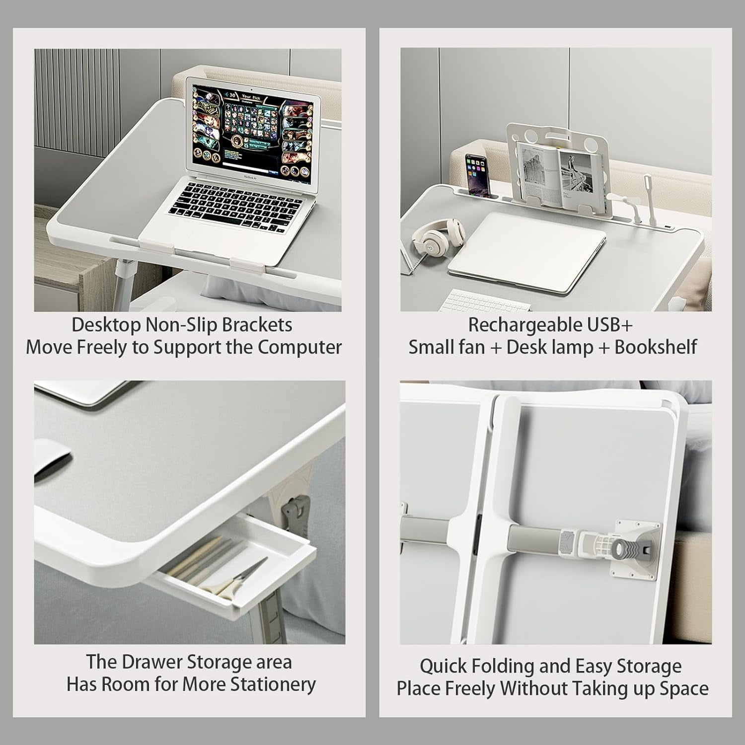Laptop Desk for Bed, Adjustable Beds Table with USB Charge Port, Foldable Laptop Table with Storage Drawer, Portable Laptop Bed Desk Tray for Eating Working Writing Reading (Yellow)