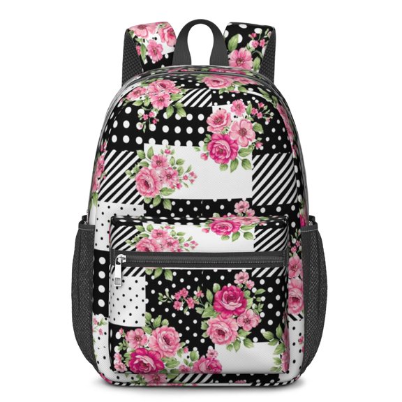 Pioneer Flower Floral Print Pattern 17" School Backpacks for Teens,Waterproof Oxford Fabric,S-Shape Padded Straps for School,Travel,Hiking,Camping