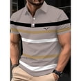 thumbnail image 3 of Dolkfu Brown True Classic&nbsp;Tees&nbsp;Men Button Collared Short Sleeve Minimalist Tops Striped Geometric Retro Vintage Polos Brown,S, 3 of 4