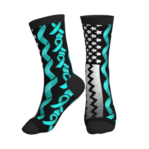 Athletic Socks Ribbon Flag Ovarian Cancer Awareness Sport Running Calf Socks Crew Socks for Men Women