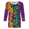 thumbnail image 4 of YOIAVAIOY Women Mardi Gras T-Shirt 3/4 Sleeve Mask Graphic Tops Round Neck Casual Holiday Party Blouse Multicolor XXXL, 4 of 5
