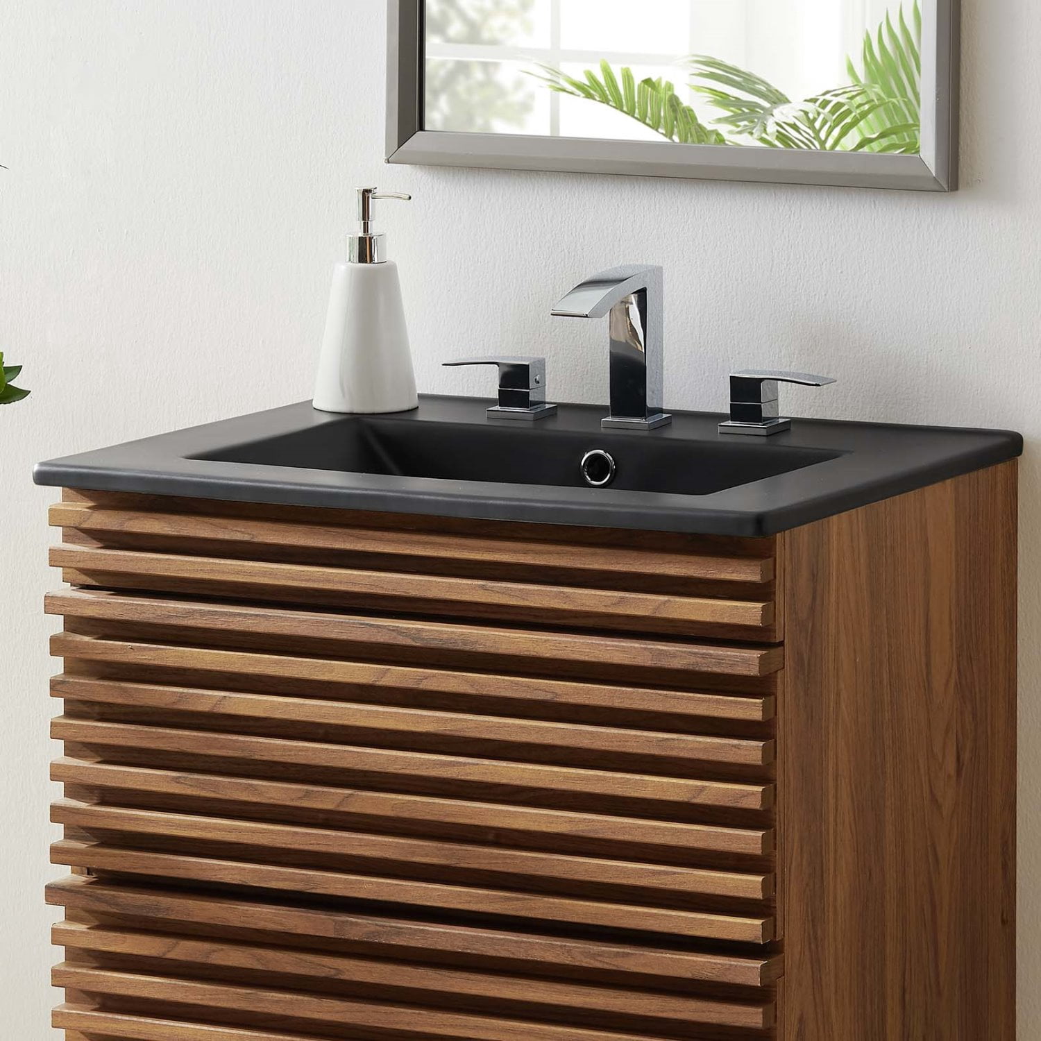 Single Vanity Sink, Black, Ceramic, Hotel Bedroom Bathroom, Modern Contemporary HB33612