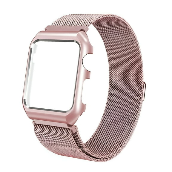 For Apple Watch Band with Case 42mm, Stainless Steel Mesh Milanese Loop with Adjustable Magnetic Closure Wristband iWatch Band for Apple Watch Series 3 2 1 - Rose Gold