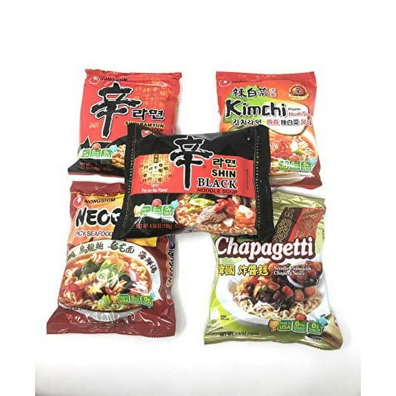 NineChef Set New Korean Hit Ramen Variety Pack Nongshim Shin Ramyun Shin Black Shin Ramyun Neoguri Spicy Udon Seafood Spicy Seafood Real Kimchi Flavor 5 packs 1 pack each