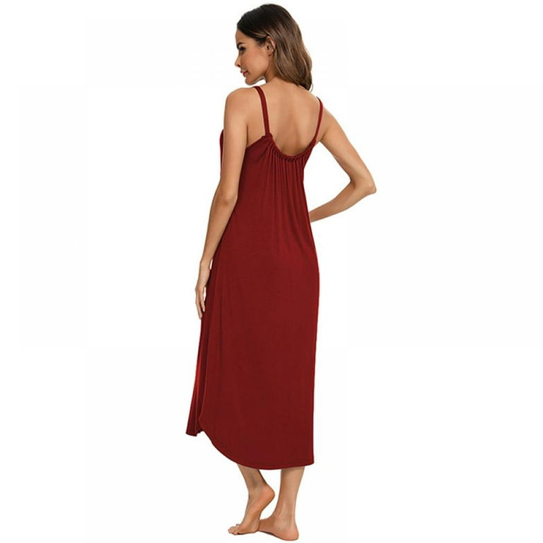 Nightgowns for Women Sleeveless Long Sleepwear Cotton V Neck Full Slip  Nightshirt Chemise Lounge Dresses 