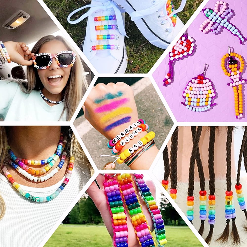 4300pcs, 60 Colors Pony Beads, Christmas Gifts, Crafts Beads for Jewelry Making with Letter Beads, Charm Beads, Smiley Face Fruit Beads and Elastic Strings for Bracelet Necklace Making