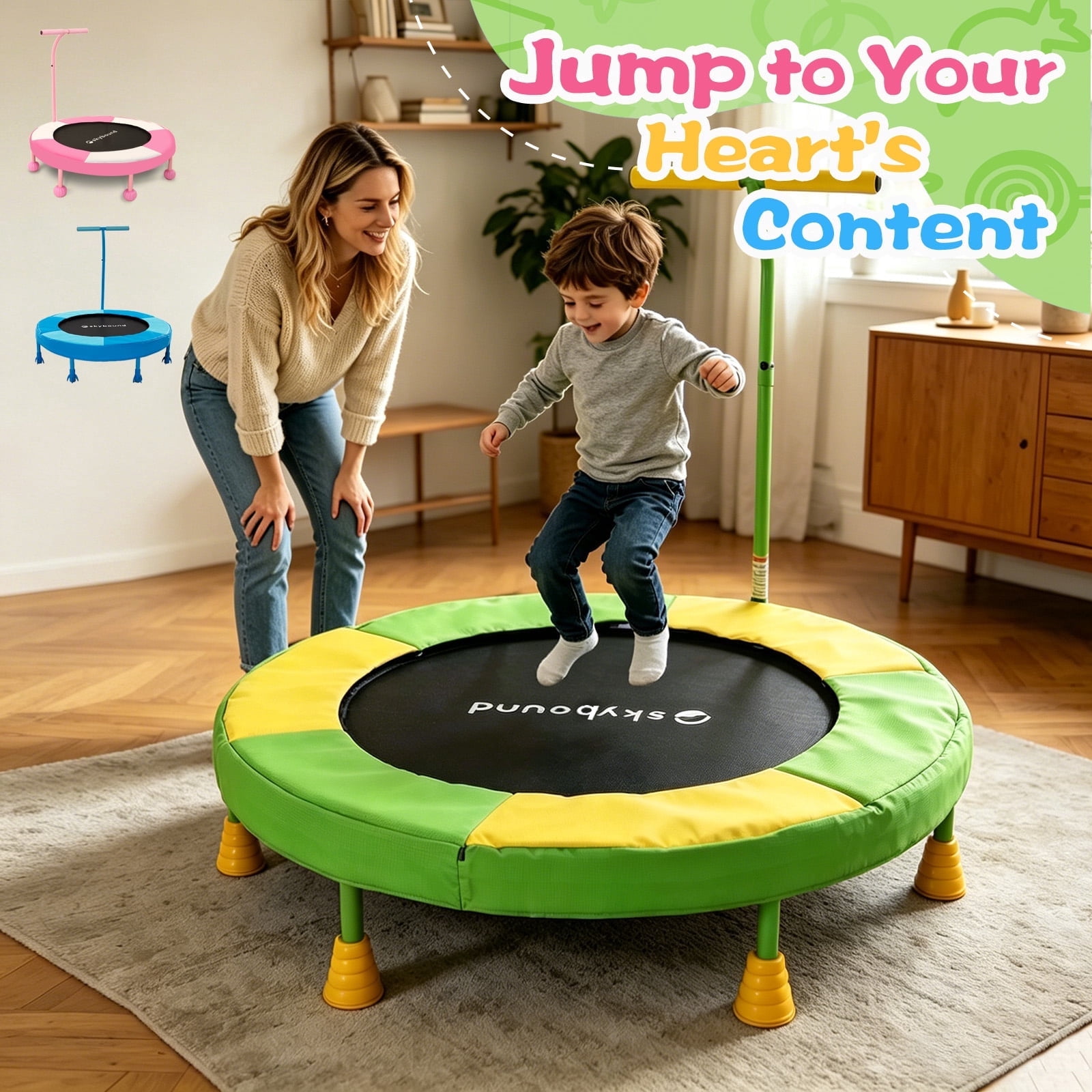36 Inch Mini Trampoline for Kids Indoor Toddler Trampoline with Foam Handle Small Kids Trampoline with Safety Pad