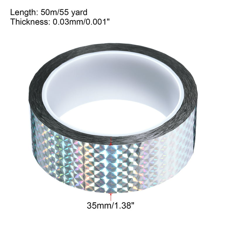 35mm x 50m Prism Tape, Holographic Reflective Self Adhesive for DIY Art Craft Wrapping Decoration, Silver, Gold