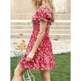thumbnail image 3 of Summer Women Ruffle Sleeve Sqaure Neck Smocked Sun Dress Casual Boho Beach Floral Mini Dress, 3 of 6