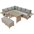 thumbnail image 2 of 5-Piece Outdoor Patio Rattan Sofa Set, Garden PE Wicker L-Shaped Sectional Sofa with Rectangular Coffee Table, 2 Extendable Side Tables and Removable Cushions for Backyard,Poolsid, Brown, 2 of 8
