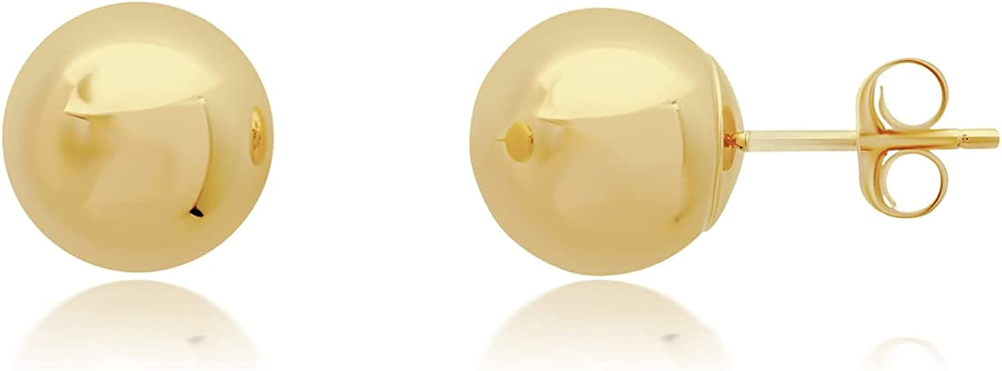 Yellow Large Gold Ball Earrings for Women 14k Real Gold 14k Gold Stud