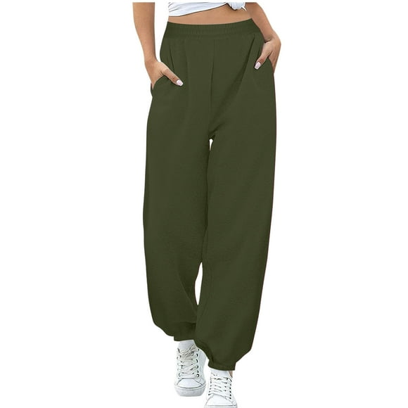 AherBiu Sweatpants Women Baggy Wide Leg Comfy Joggers Fleece Lined High Waisted Lounge Pants with Pockets