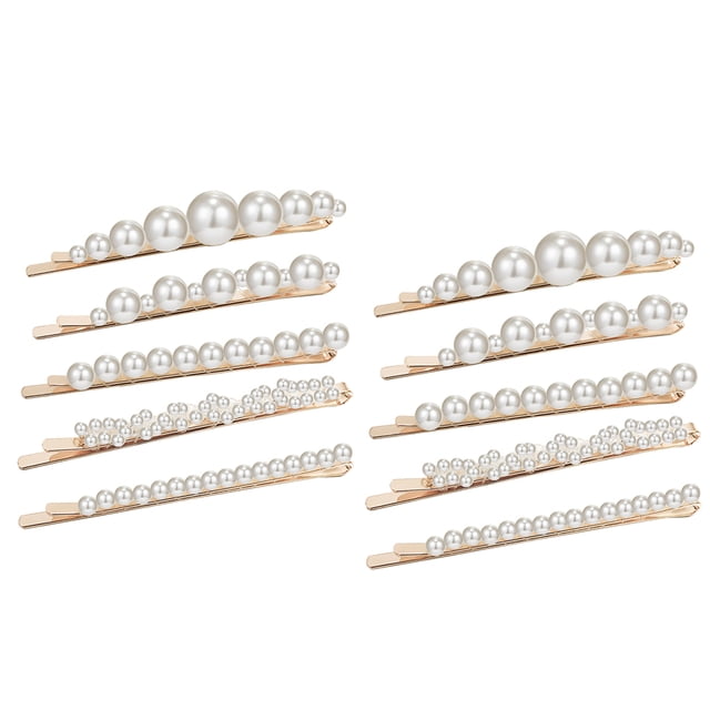 10 horquillas de perlas con estilo, horquillas elegantes para el pelo, pasadores laterales para niñas, accesorios para fiestas y banquetes (blanco, 5 unidades por juego)