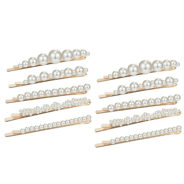 10 horquillas de perlas con estilo, horquillas elegantes para el pelo, pasadores laterales para niñas, accesorios para fiestas y banquetes (blanco, 5 unidades por juego)