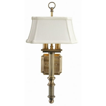 

House of Troy WL616-AB Decorative - 2 Light Wall Mount-19 Inches Tall and 9.25 Inches Wide Antique Brass Polished Brass Finish with Off-White Linen Shade