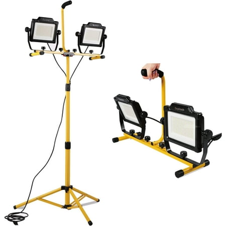 

JSTCL 180W 20000 Lumen Dual-Head LED Work Light with Metal Telescopic Tripod Stand 10 Ft Power Cord