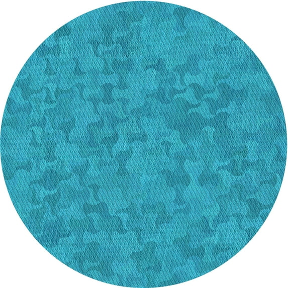 Ahgly Company Indoor Round Patterned Dark Turquoise Green Area Rugs, 4' Round