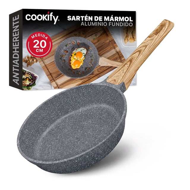 Sartén de Aluminio con Revestimiento Antiadherente, 100% Libre de PFOA Cookify (Mármol Gris, 20 cm)