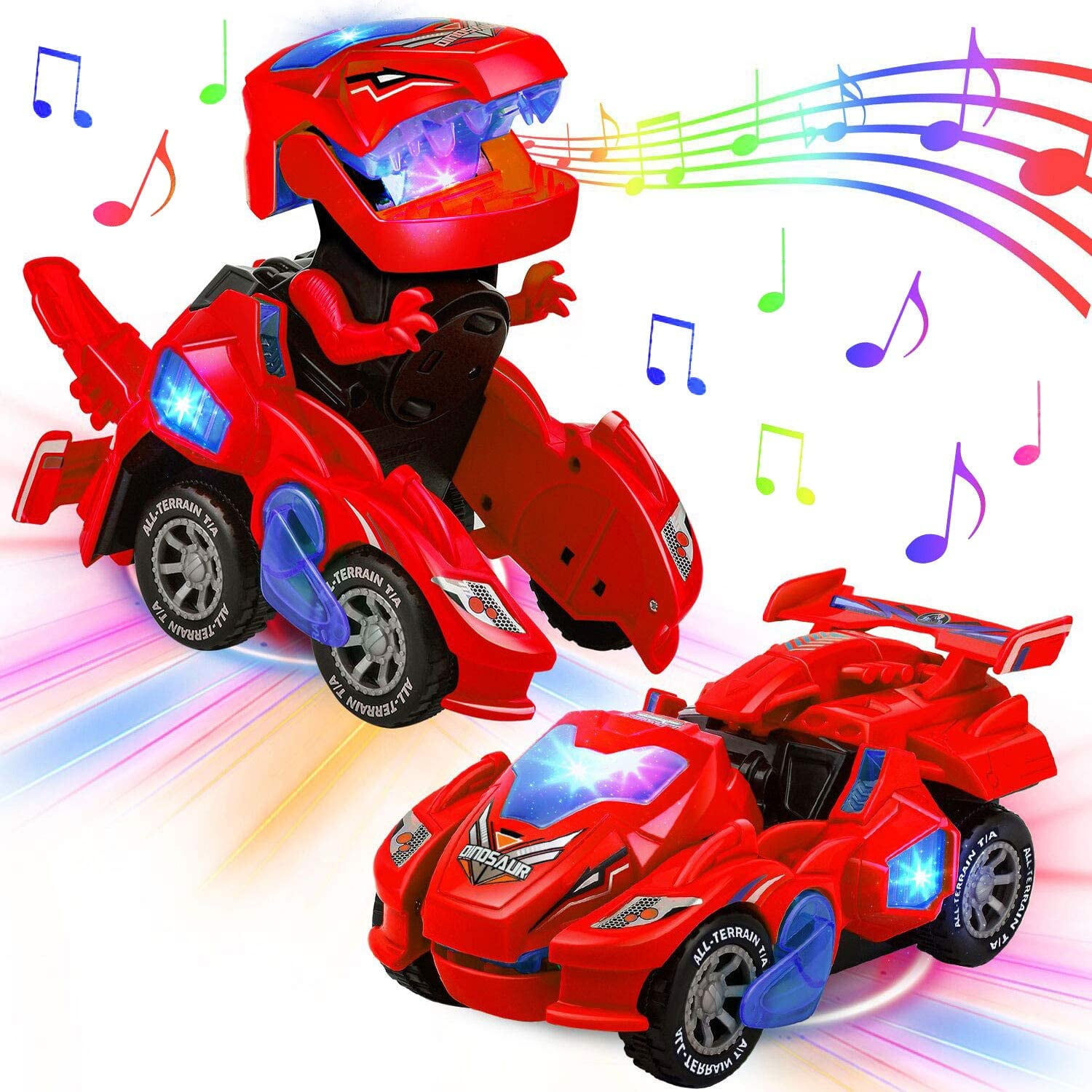 Transforming Dinosaur LED Auto Deformation Music Electric Car Kids Toy Xmas Gift 