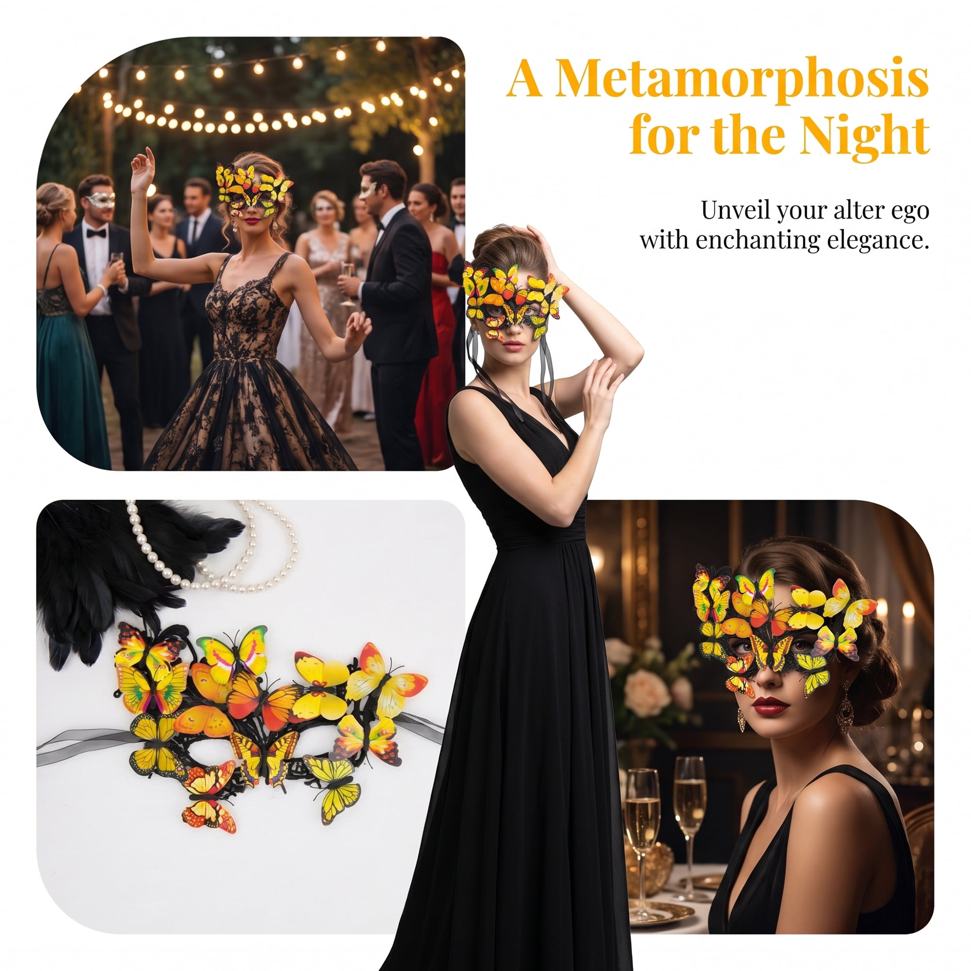 Unique Bargains Butterfly Masquerade Venetian Mask for Costume Party Yellow 9.8" x 7.1"
