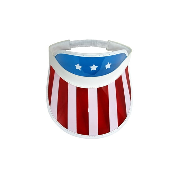 Nicky Bigs Novelties USA American Flag Hat-American USA Flag Visors- 4th of July Patriotic Beach Visor- Clear Plastic Tennis Sun Visor Hat, Red White Blue