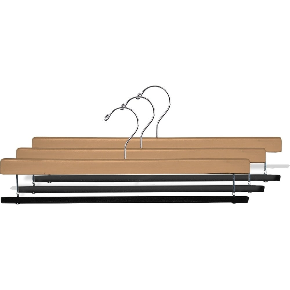 INTERNATIONAL HANGER Extra Long Natural Wood Pant Hanger with Flocked Non-Slip Bar, 25 Pack