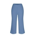 thumbnail image 4 of FUNUONY Womens Cropped Yoga Sweatpants Wide Leg High Waisted Lounge Pajamas Pants Comfy Workout Loose Pants with Pockets Solid Color Loose Sports Pants High Waist Pants Sky Blue M, 4 of 6