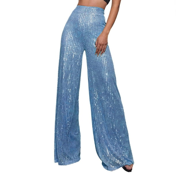 Pantalones acampanados de cintura alta con lentejuelas para mujer - Lentejuelas brillantes para discotecas/fiestas (S-XXL)