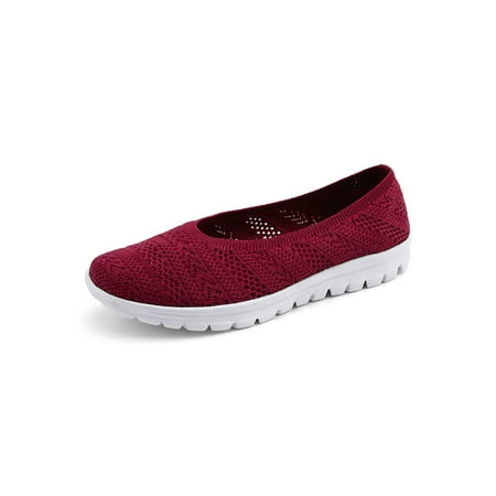 

Wazshop Womens Flats Non-Slip Sneakers Slip On Casual Shoes Lightweight Comfort Loafers Women Walking Shoe Mesh Breathable Jujube Red 8.5