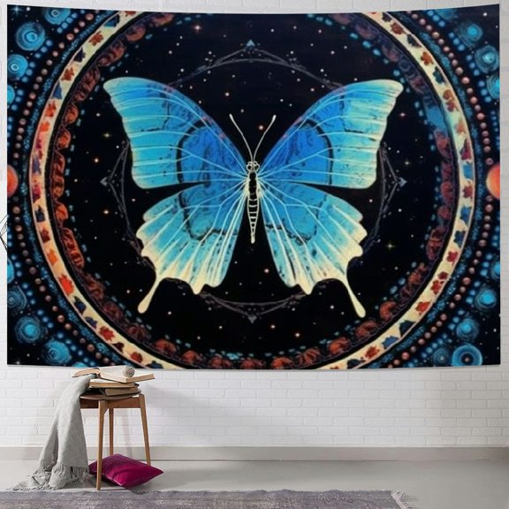 SHERONV Butterfly Tapestry for Bedroom Aesthetic Boho Tapestries Blue Butterflies and Stars Wall Hanging Tapestrys for Living Room Dorm Home Decor 40x30inch