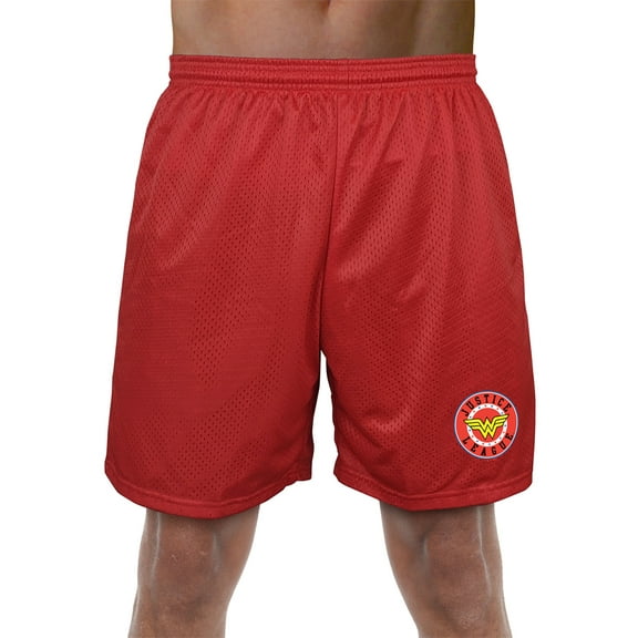 Justice League Wonder Woman Athletic Logo Mens Lined Mesh Shorts, Red, X-Large