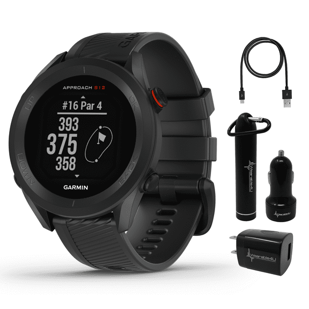 Garmin Approach S12 Premium GPS Golf Watch, Black with Wearable4U Power