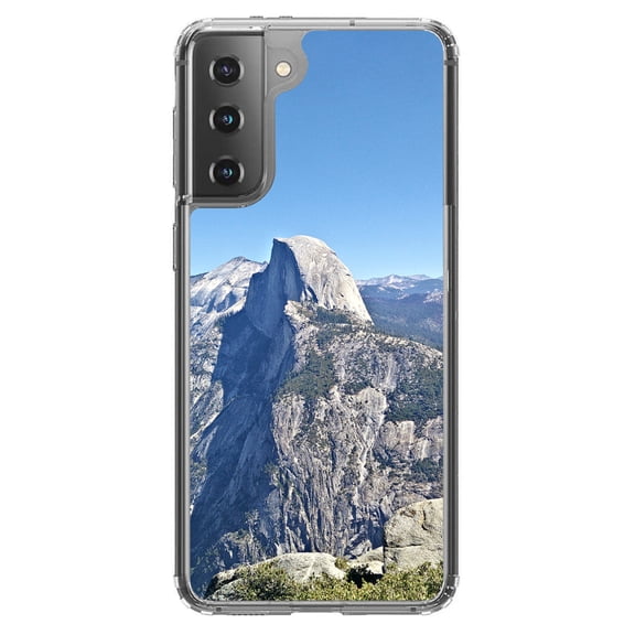 DistinctInk Clear Shockproof Hybrid Case for Galaxy S21 5G (6.2" Screen) - TPU Bumper, Acrylic Back, Tempered Glass Screen Protector - Yosemite Half Dome