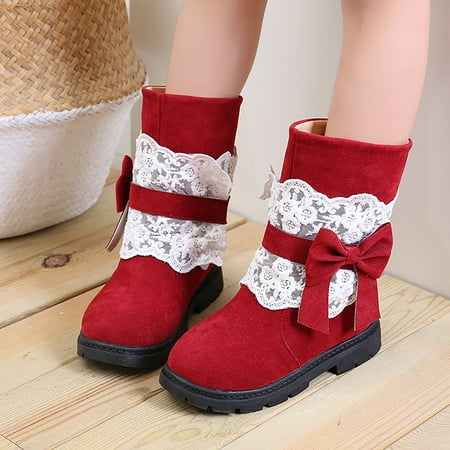 

Hunpta Kids Boots Baby Girls Princess Shoes Fashion Bowkont Cotton Boots Snow boots Kids Leather Warm Shoes Princess Ankle Boots