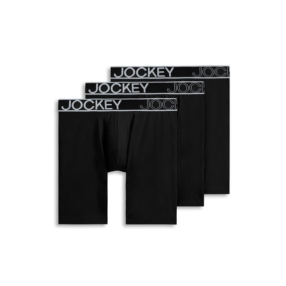 Jockey Essentials Men's Durable Cotton Stretch 8" Long Leg Boxer Brief - 3 Pack